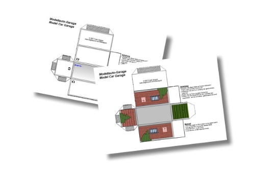 Modellauto-Garage Bastelbgen / Model Car Garage Cut-Out Sheets